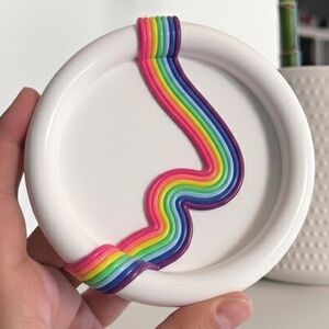 Rainbow Trinket Dish - Handmade - White - 5 inch